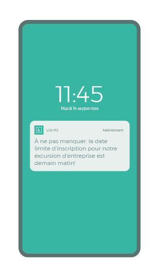 smartphone écran de l'application de l'employé - Notifications push